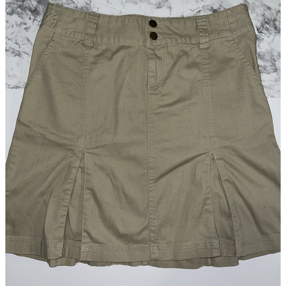 Y2K So Wear it Declare It Pleated Ruffle Khaki Skirt Size 11 Preppy Academia